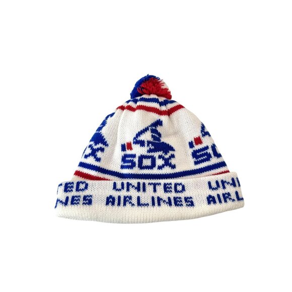 Chicago White Sox United Airlines Knit Hat Cap Beanie Pom Pom Small VIntage - Picture 1 of 4